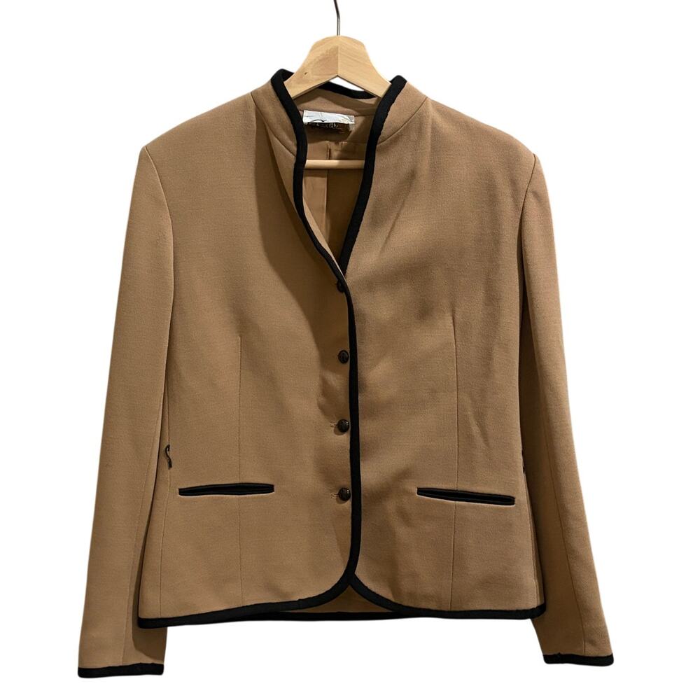 Vintage 60s Butte Blazer Jacket Womens XL Tan With BlackTrim Knit Office Career